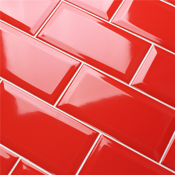 Wholesale 4''x8'' Red Mosaic Subway Tile Beveled Edge Wall Design