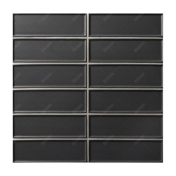 Wholesale Concave Stackbond Ceramic Black Subway Mosaic Tiles For