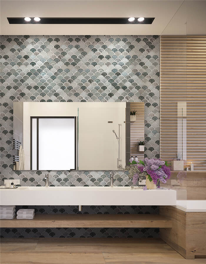 bathroom design that has a gorgeous fish scale tile backsplash.jpg