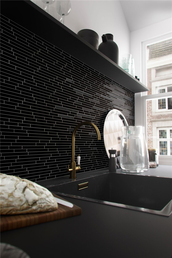 so special to use black backsplash strip tile for kitchen.jpg