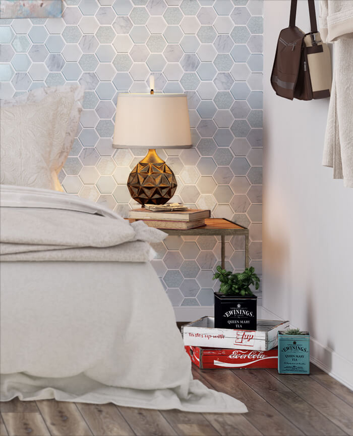 decorate your bedroom in light tone with mixed mosaic tile.jpg