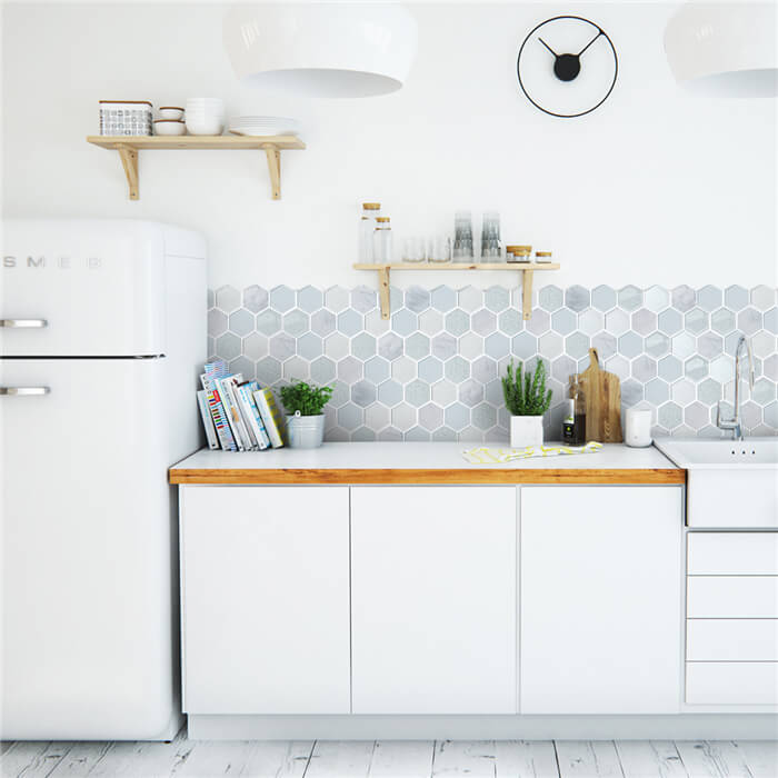 glass stone ceramic mixed white hexagon mosaic tile kitchen backsplash decoration.jpg