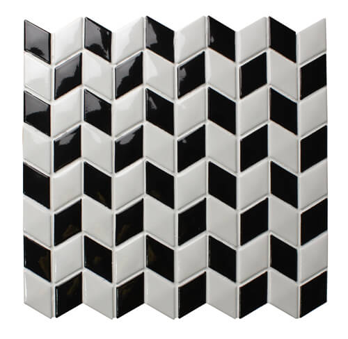 black white rhombus arrow shaped backsplash wall mosaic tile.jpg