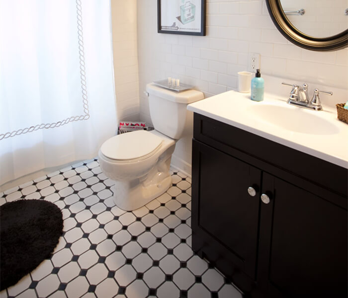 bathroom using octagon mosaic tile black white for floor paving.jpg
