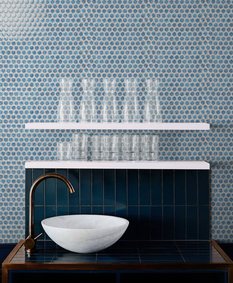 Have a penny round mosaic tiled wall to your  modern stunning pantry.jpg