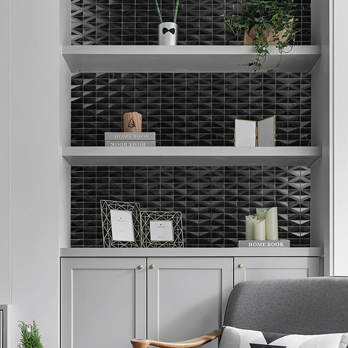 black stone mosaic tile shelf backsplash.jpg