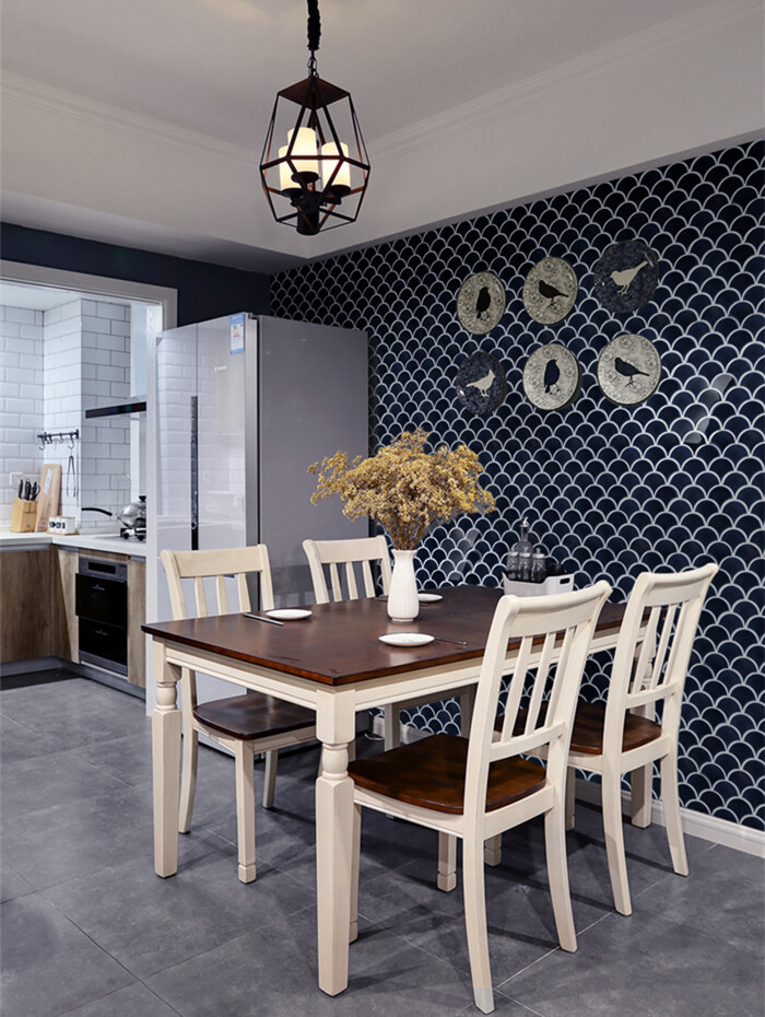 royal style dinning room with dark blue fish scale tile decorated.jpg