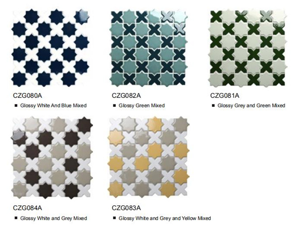 star and cross ceramic mosaic tile optional colors.jpg