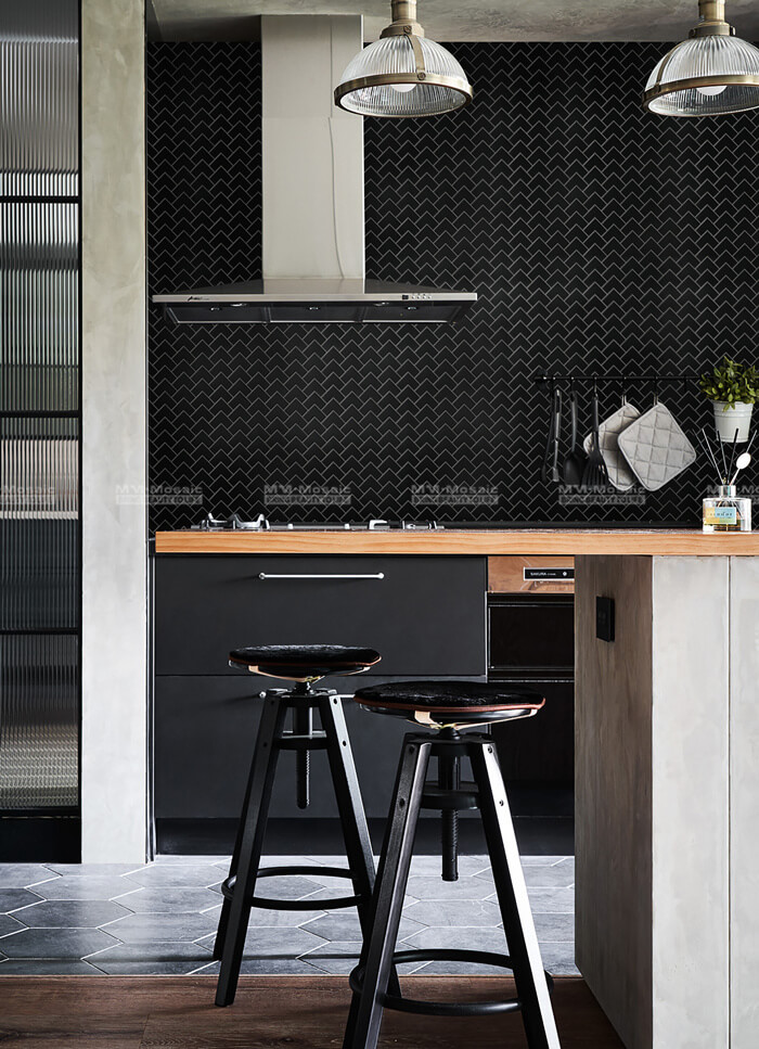 install a modern kitchen wall backsplash with black mosaic tiles.jpg