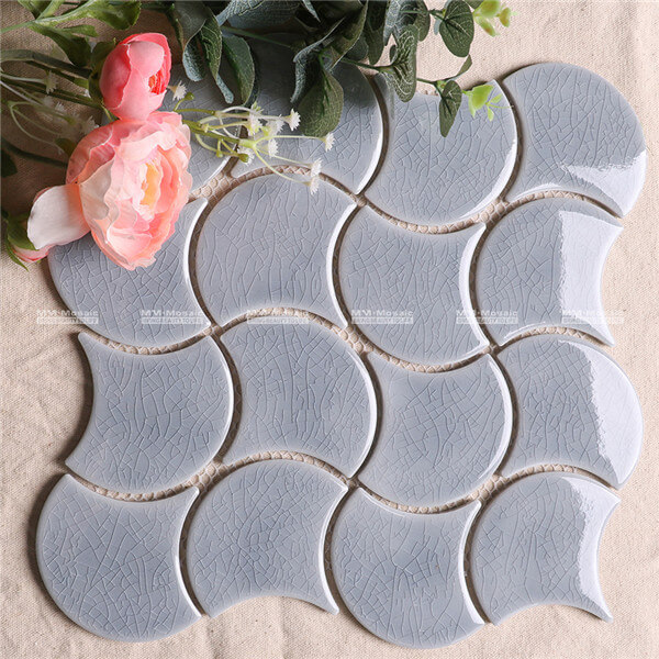crackle fish scale porcelain mosaic in wave pattern Light grey CZB320X