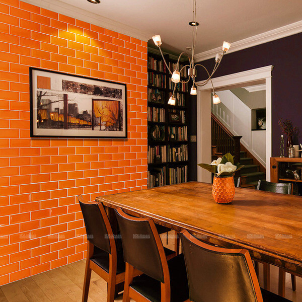 dinning room use orange subway tiles