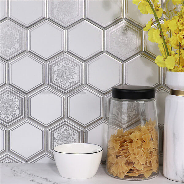 Super Hexagon Matt Metallic Print Porcelain Mosaic