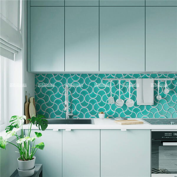 Crackle fish scale porcelain mosaic in wave pattern green CZB719X