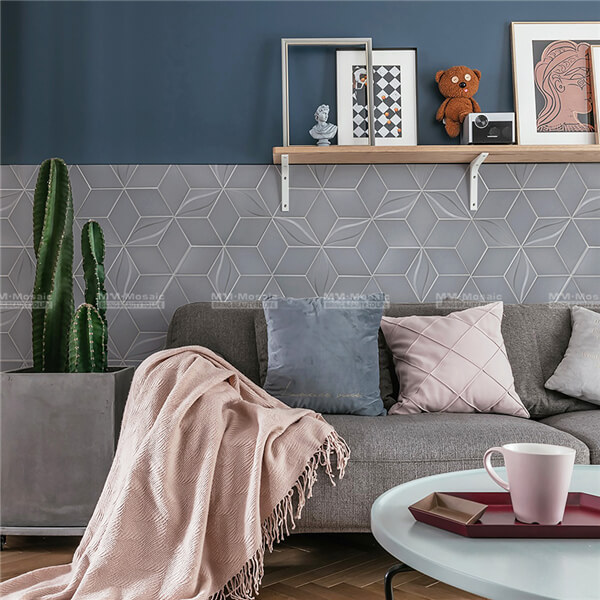 flat and convex surface glazed matt 3D super rhombus mosaic in living room