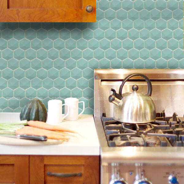 green hexagon backsplash