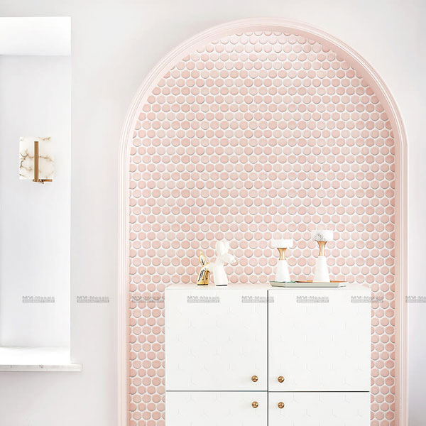 pink penny tile used on wall