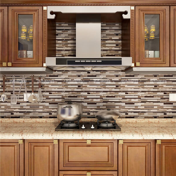 linear glass mix stainless steel msoaic used as backsplash