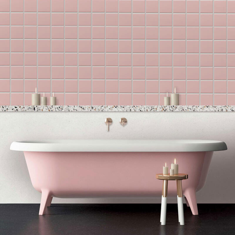 pink tones mosaic tile bathroom