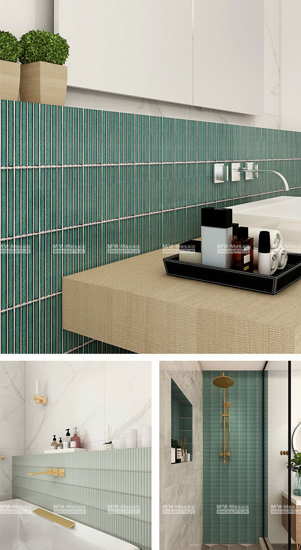 wholesale green tile stripe in shower