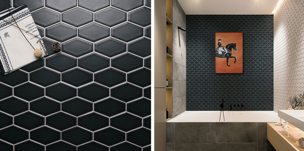 Glazed Long Hexagon Porcelain Mosaic Matte Black CZM117Y