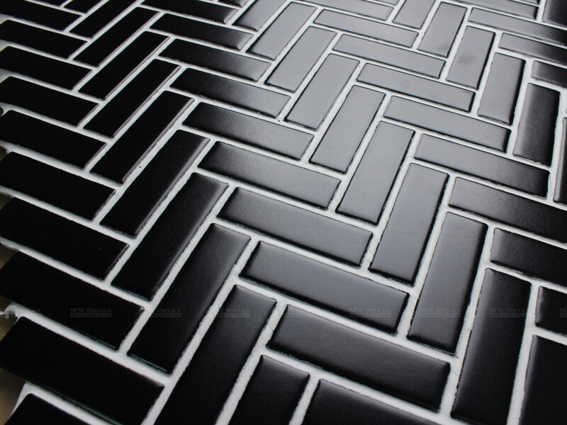 Glossy Surface Black Herringbone Tile