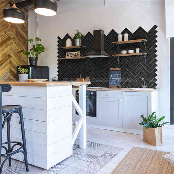trendy kitchen backsplash black subway tiles