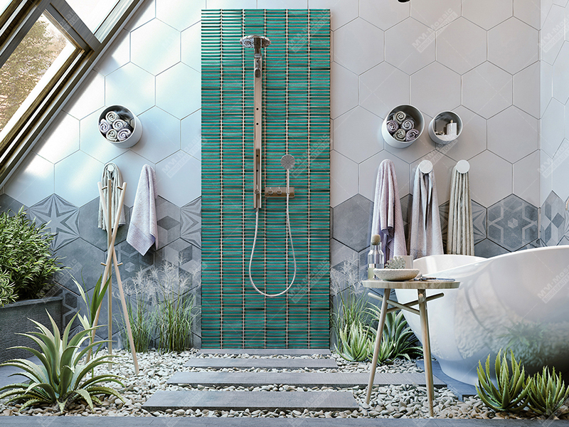 outdoor shower design with kit kat wall tile