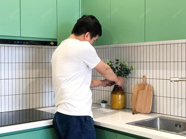 kitchen backsplash with white kit kat tile