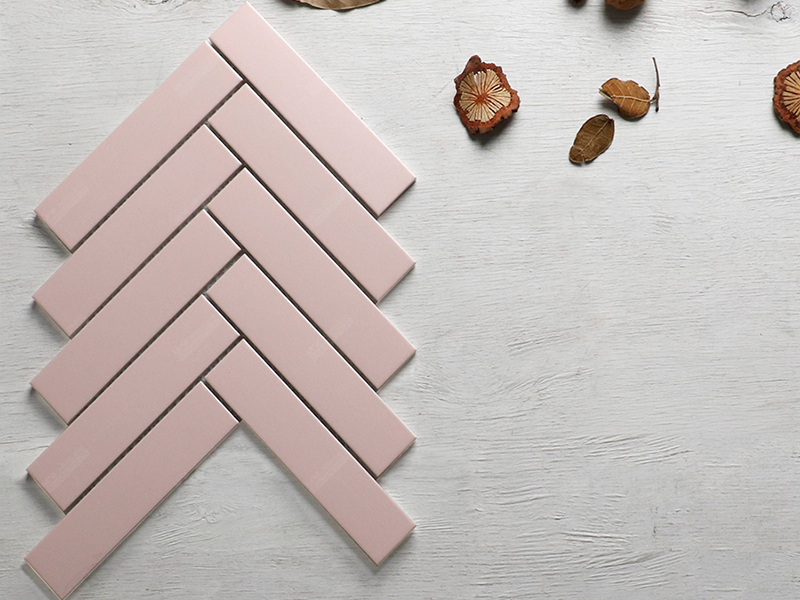 pink herringbone tile