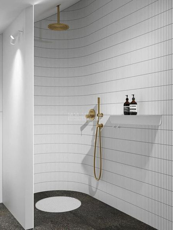 white shower project with withe kit kat tile