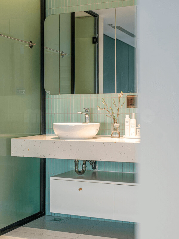 turquoise green subway tile for bathroom wall