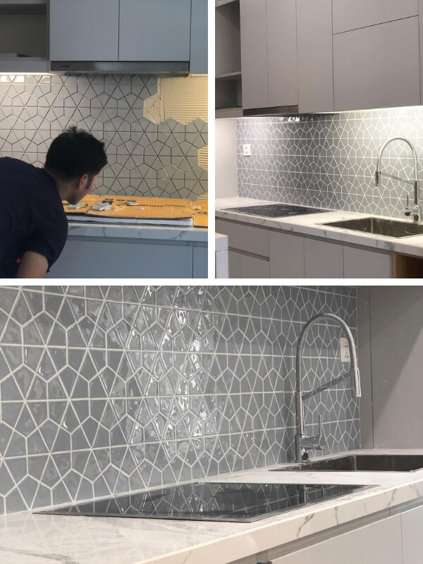 glazed ceramic gray diamond mosaic tile for kitchen backsplash
