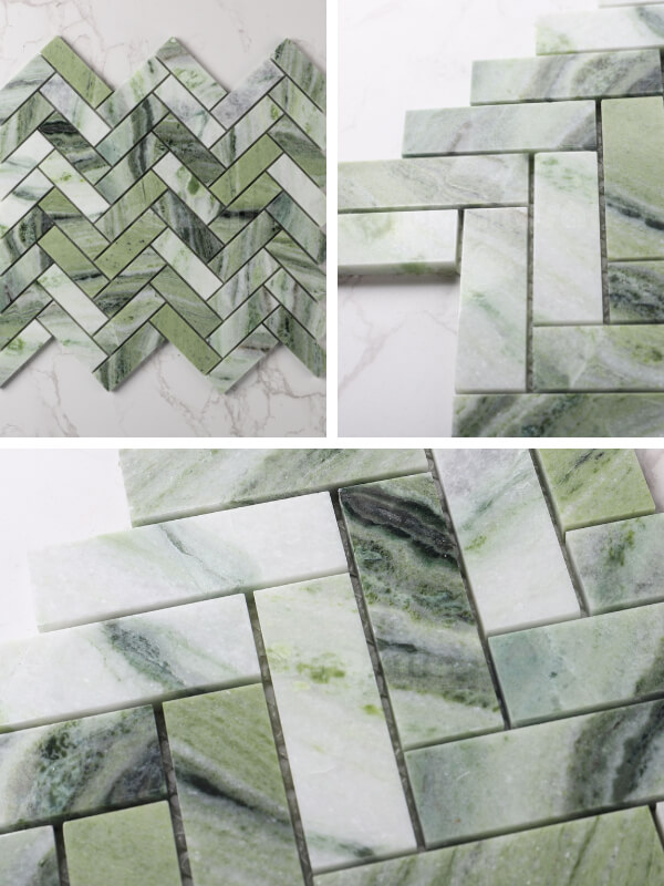 Ming Green Marble Herringbone Mosaic Tile