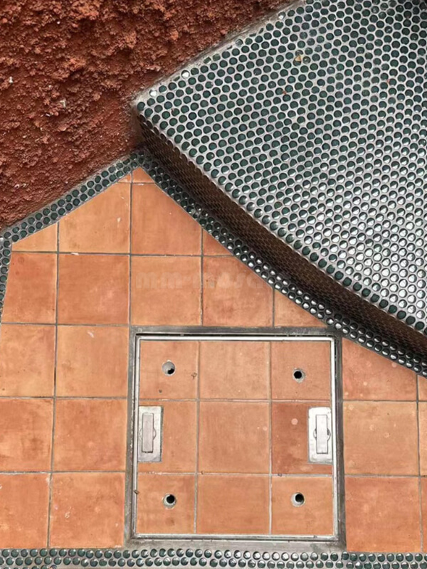 penny round tile and zellige tile for bathroom floor
