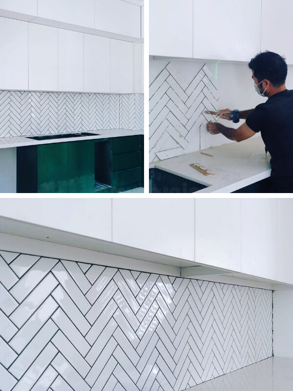 herringbone tiles kitchen