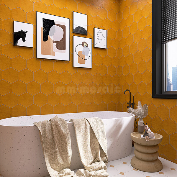 terracotta tile as bathroom wall decor