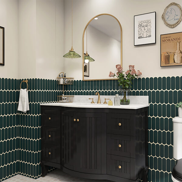 dark green oval green mosaic tile for bathroom vanity wall decor