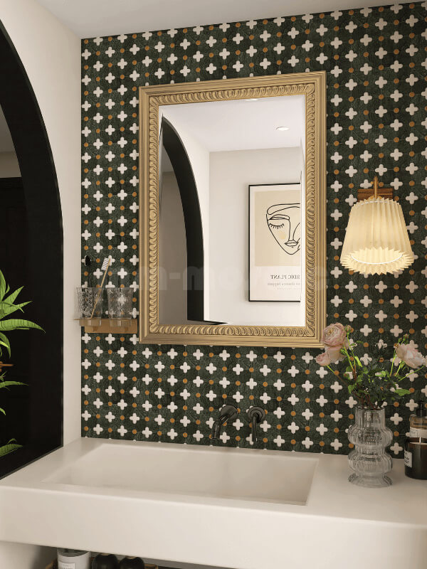 green waterjet natural stone marble mosaic tile as bathroom vanity wall decor