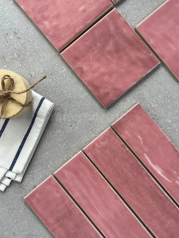 Ripple Surface Handmade Tile Grapefruit Pink