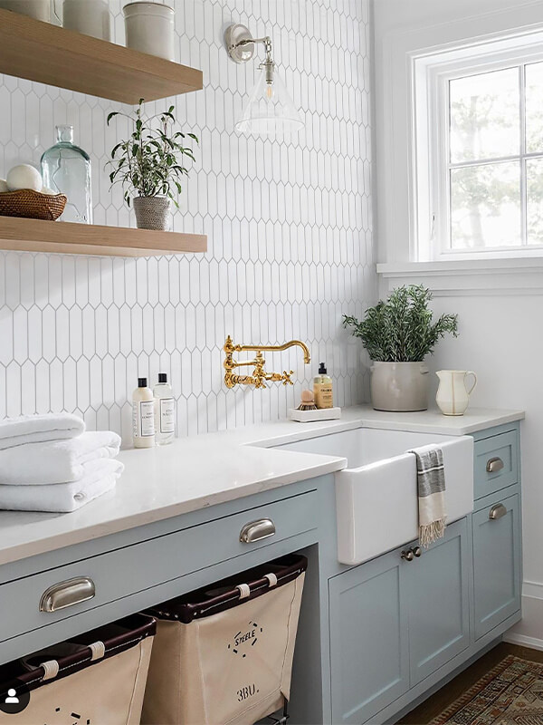 white picket tile for laundry room wall