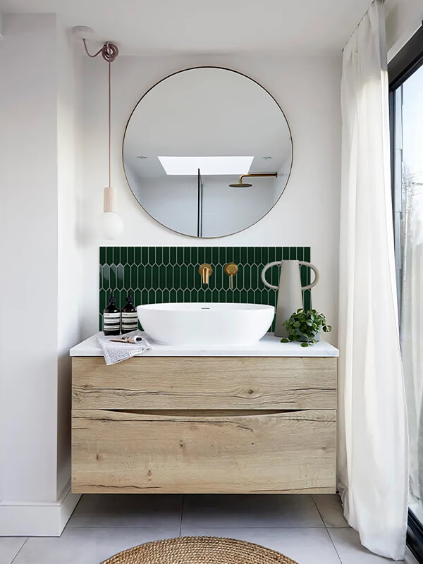 dark green long hexagon mosaic tile for bathroom vanity wall decor
