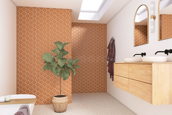 Terracotta Porcelain Matte Cross Shape Tile as Bathroom Wall