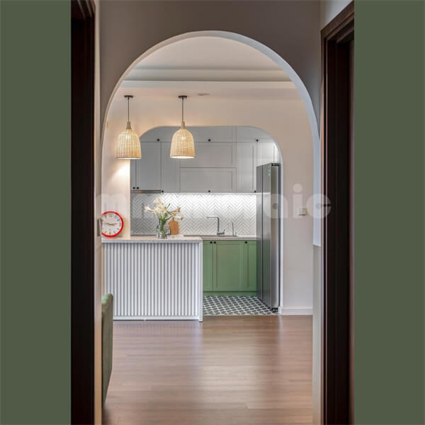 kitchen backsplash with white herringbone tile