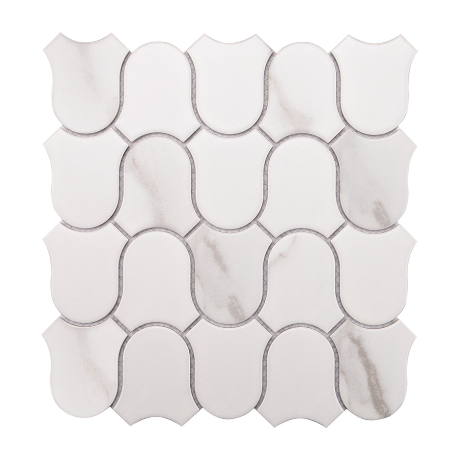 Lily Bell Shape Inkjet Arabescato Corchia Porcelain Mosaic Tile.jpg