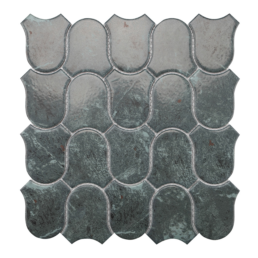 Lily Bell Shape Dark Green Porcelain Mosaic Tile.jpg