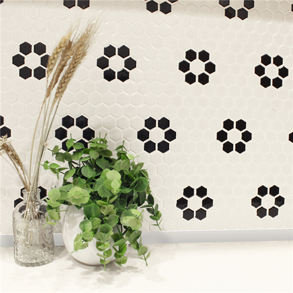 Wholesale 1 Ceramic Mosaic Flowers Hexagon Tile Black White Backsplash