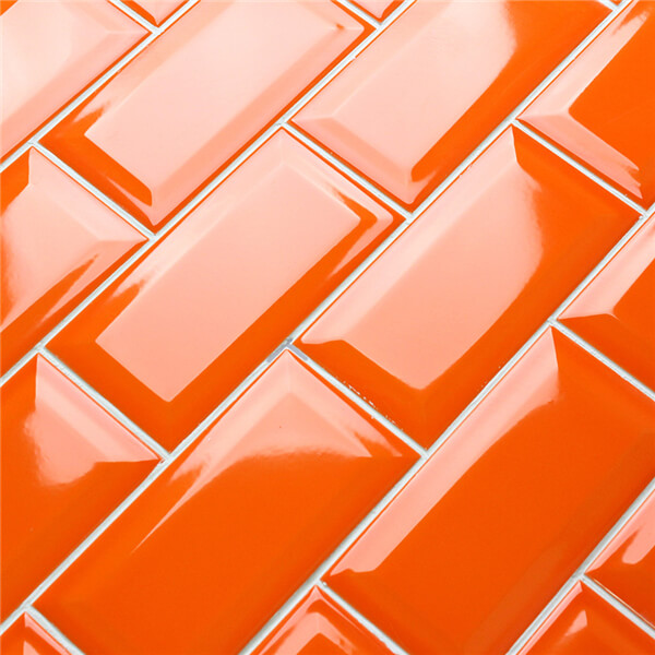 3x6 Bevelled Ddge Orange Ceramic Subway Tile Design For Backsplash