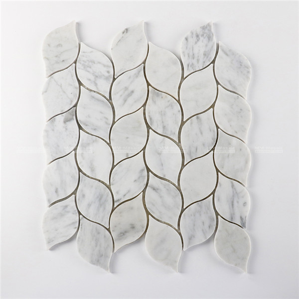 Wholesale Water Jet Bianco Carrara White Marble Leaf Mosaic Tiles | MM ...