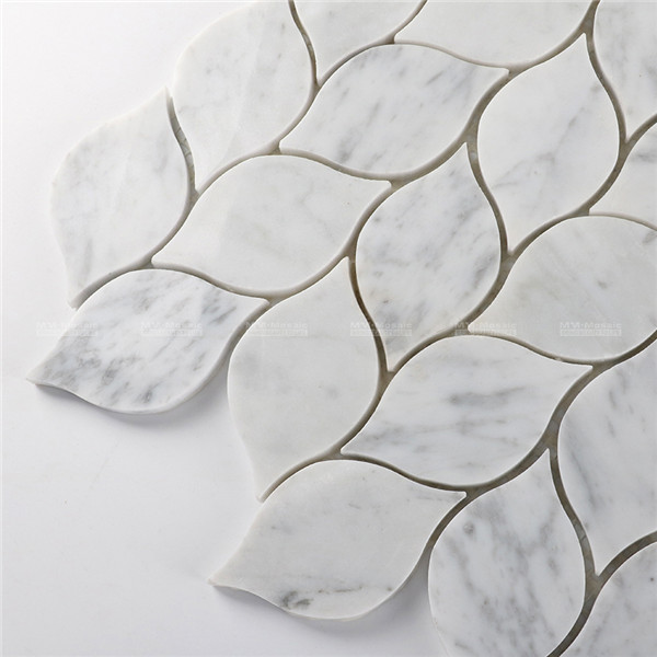 Wholesale Water Jet Bianco Carrara White Marble Leaf Mosaic Tiles | MM ...