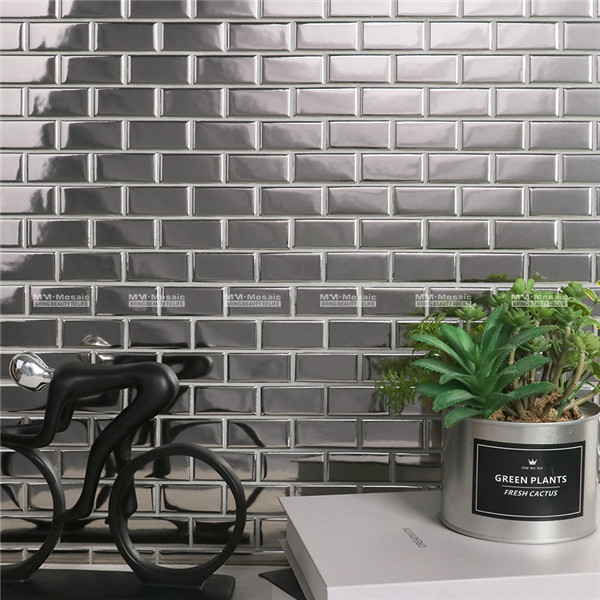 China Facotry Price Kitchen Backsplash 23x48mm Glossy Brick Bond Silver ...